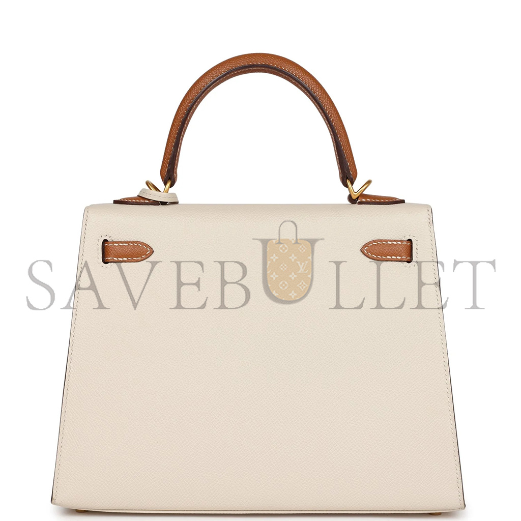 HERMÈS MASTER KELLY SELLIER 25 CRAIE AND GOLD EPSOM BRUSHED GOLD HARDWARE (25*17*7cm)